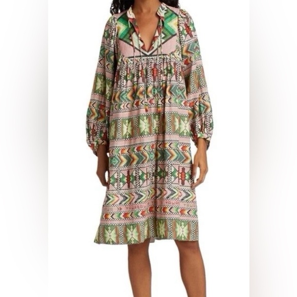 Farm Rio “Amulet” Vibrant Tribal Oversized Long Sleeve Dress - Small - Picture 2 of 6